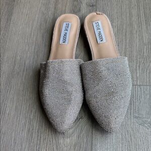 Steve Madden Silver Rhinestone Pointed-Toe Slip-On Mules
